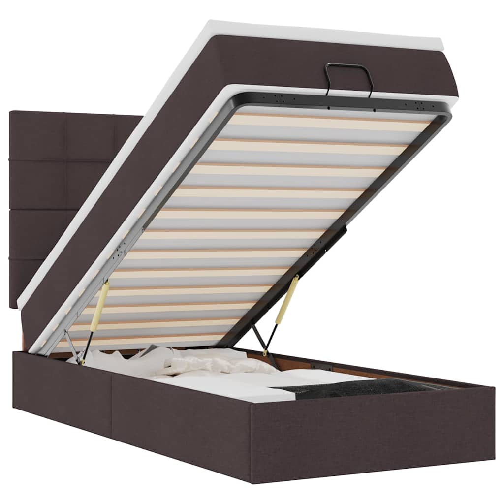 Osmanský Rám Postele S Matrací Tmavě Šedá 100X200Cm Textil Tmavě Hnědá