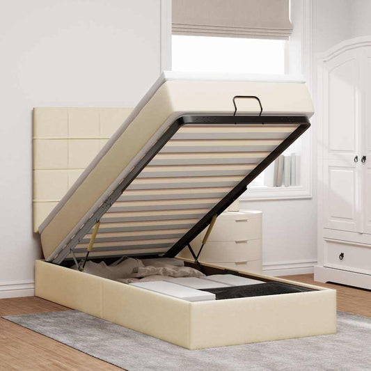 Osmanský Rám Postele S Matrací Krémově 100X200Cm Textil Krémová