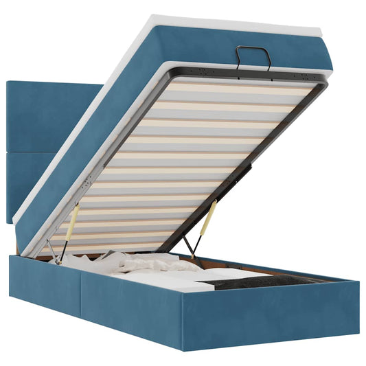 Osmanský Rám Postele S Matracemi Tmavě Modrá 100X200Cm Samet Tmavě Moddrá