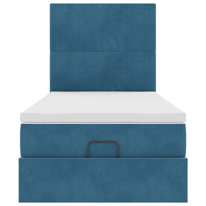 Osmanský Rám Postele S Matracemi Tmavě Modrá 100X200Cm Samet Tmavě Moddrá