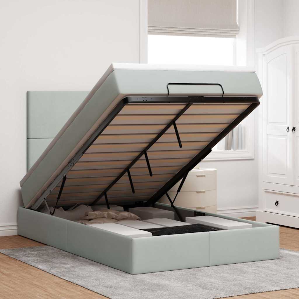 Osmanský Rám Postele S Matracemi 100X200Cm Samet Světle Šedá