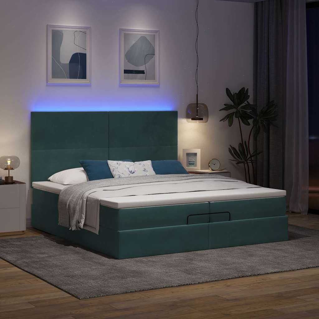 Osmanský Rám Postele S Matrací Tmavě Zelená 200X200Cm Samet