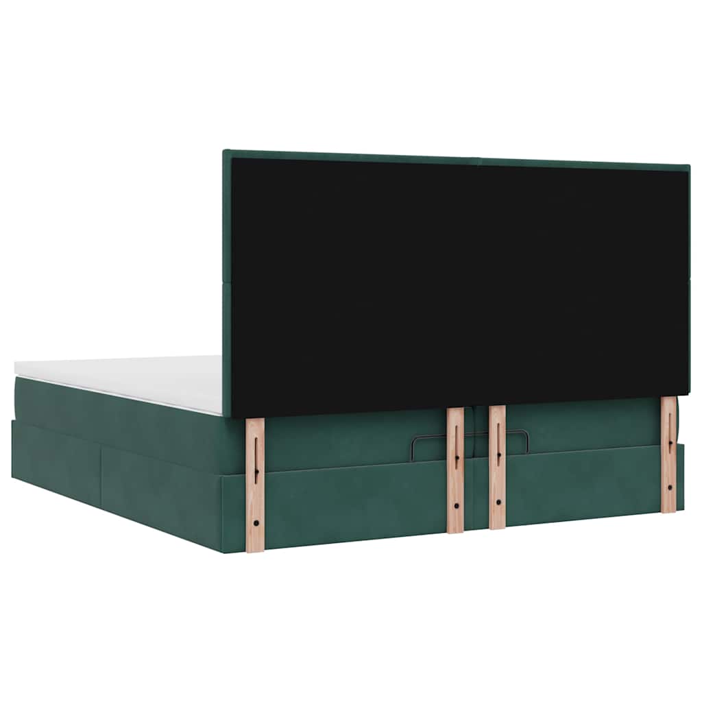 Osmanský Rám Postele S Matrací Tmavě Zelená 200X200Cm Samet