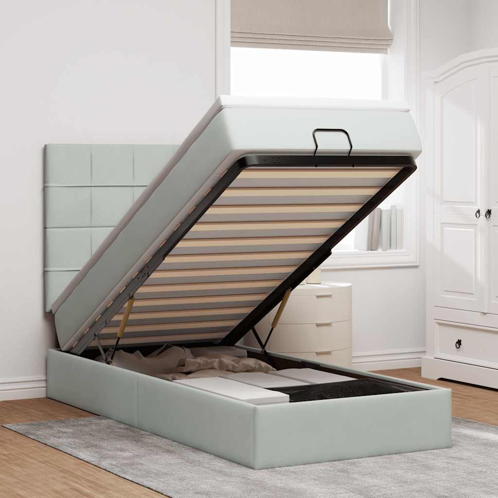 Osmanský Rám Postele S Matracemi 100X200Cm Samet Světle Šedá