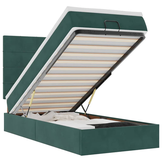 Osmanský Rám Postele S Matracemi Tmavě Šedá 90X190Cm Samet Tmavě Zelená