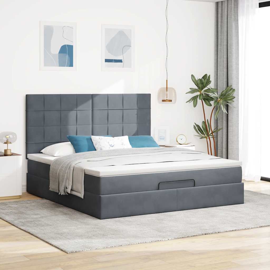 Osmanský Rám Postele S Matracíes Tmavě Šedá 160X200Cm Samet