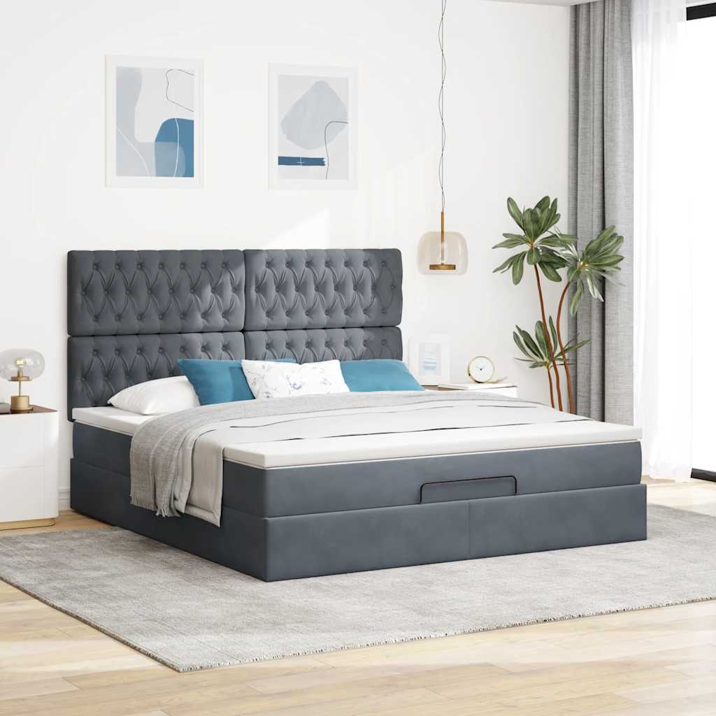 Osmanský Rám Postele S Matracíes Tmavě Šedá 160X200Cm Samet