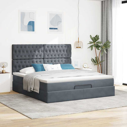Osmanský Rám Postele S Matracíes Tmavě Šedá 160X200Cm Samet