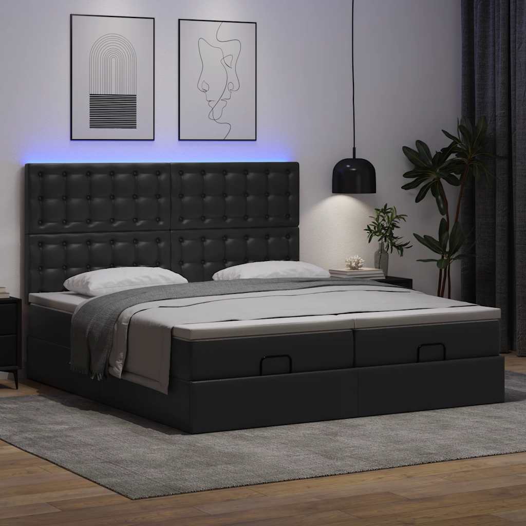 Osmanský Postel S Matracemi&Led Černá 160X200Cm Umělá Kůže