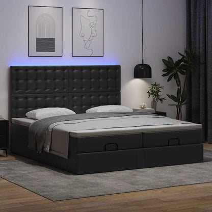 Osmanský Postel S Matracemi&Led Černá 160X200Cm Umělá Kůže