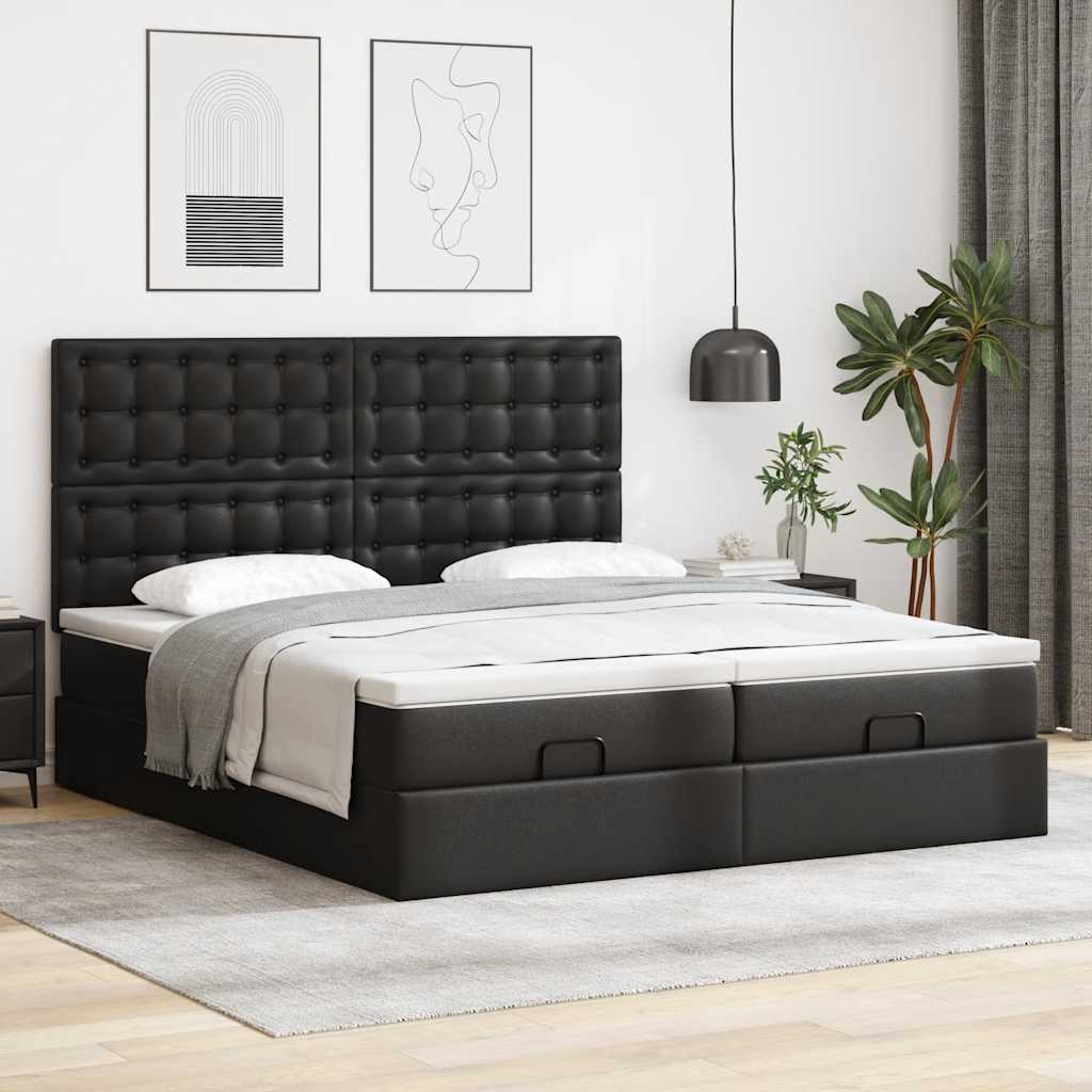 Osmanský Postel S Matracemi&Led Černá 160X200Cm Umělá Kůže