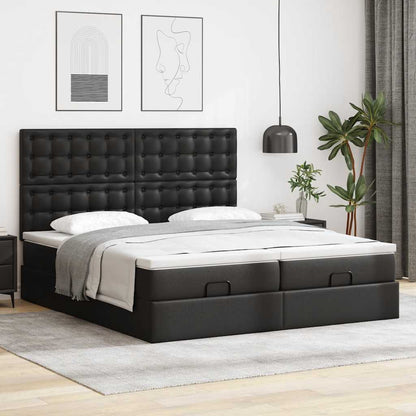 Osmanský Postel S Matracemi&Led Černá 160X200Cm Umělá Kůže