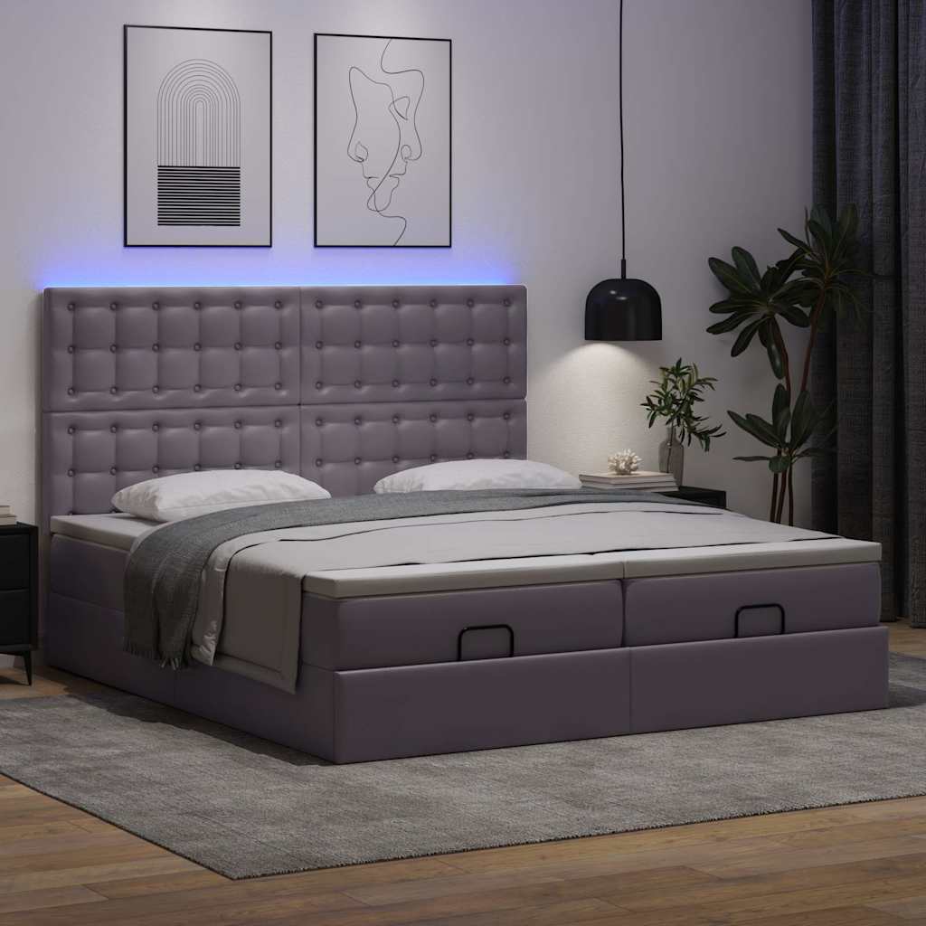 Osmanský Postel S Matracemi&Led Šedá 160X200Cm Umělá Kůže