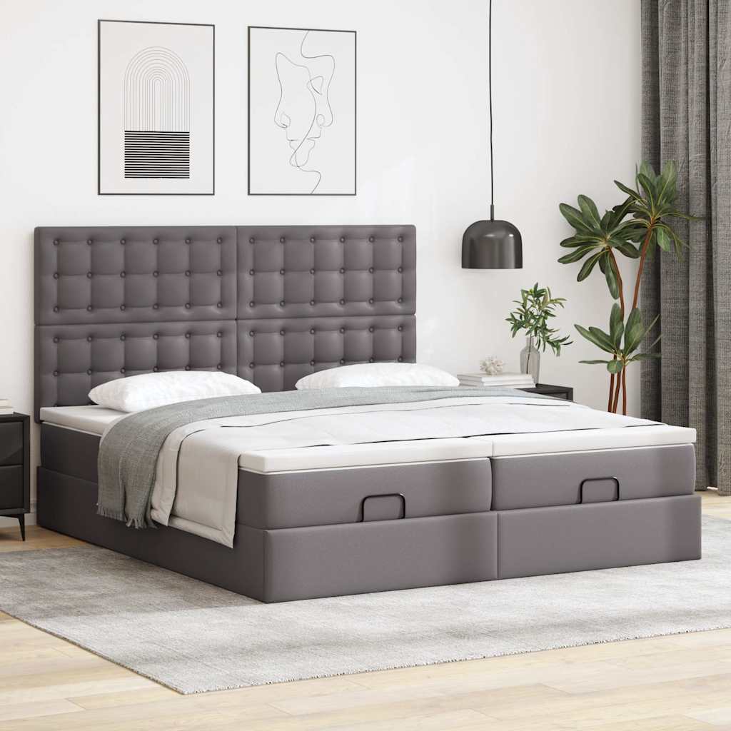 Osmanský Postel S Matracemi&Led Šedá 160X200Cm Umělá Kůže