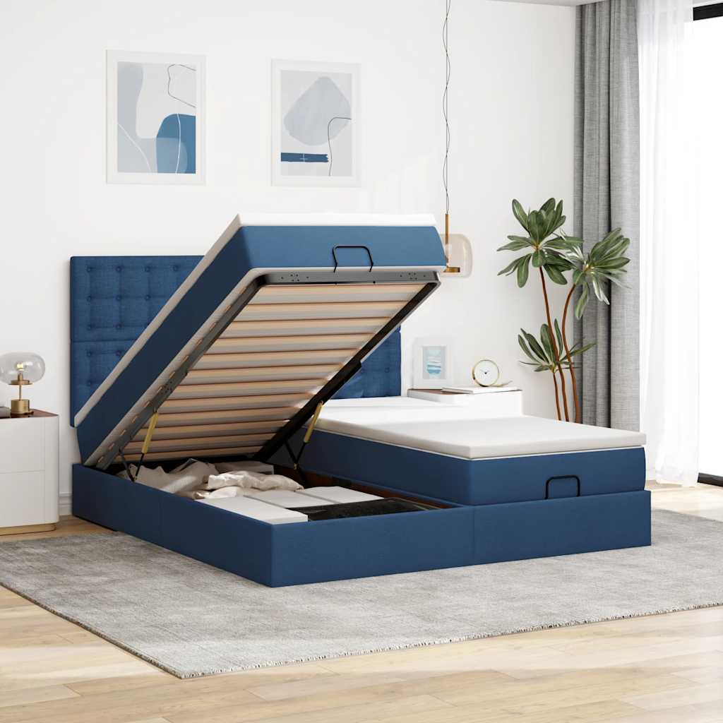 Osmanský Rám Postele S Matrací Černá 160X200Cm Textil