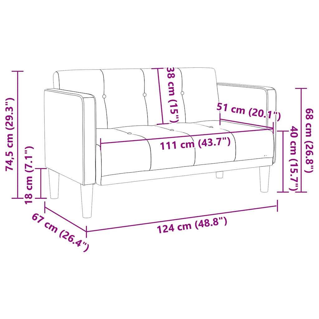 Loveseat Sofa Černá 111 Cm Samet