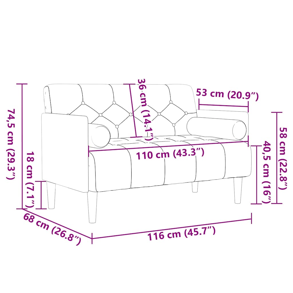 Pohovka Loveseat S Podhlavníkem, , 110 Cm, Samet