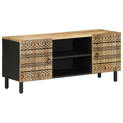 Tv Skříňka Černá 105 X 33,5 X 46 Cm Masivní Hrubý Mangovník Bílá