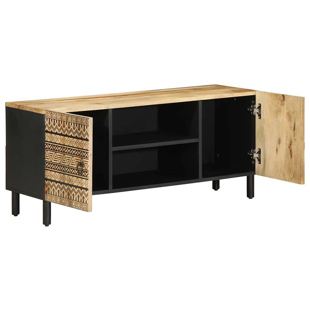 Tv Skříňka Černá 105 X 33,5 X 46 Cm Masivní Hrubý Mangovník Bílá