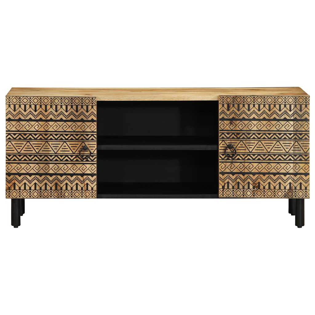 Tv Skříňka Černá 105 X 33,5 X 46 Cm Masivní Hrubý Mangovník Bílá