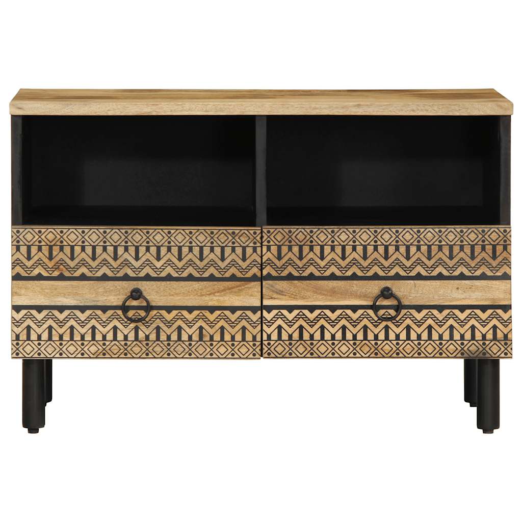 Tv Skříňka Černá 70 X 33,5 X 46 Cm Masivní Hrubý Mangovník