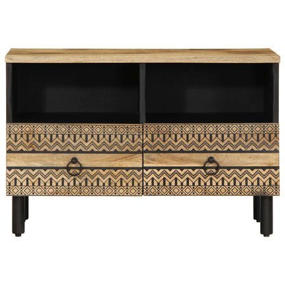 Tv Skříňka Černá 70 X 33,5 X 46 Cm Masivní Hrubý Mangovník