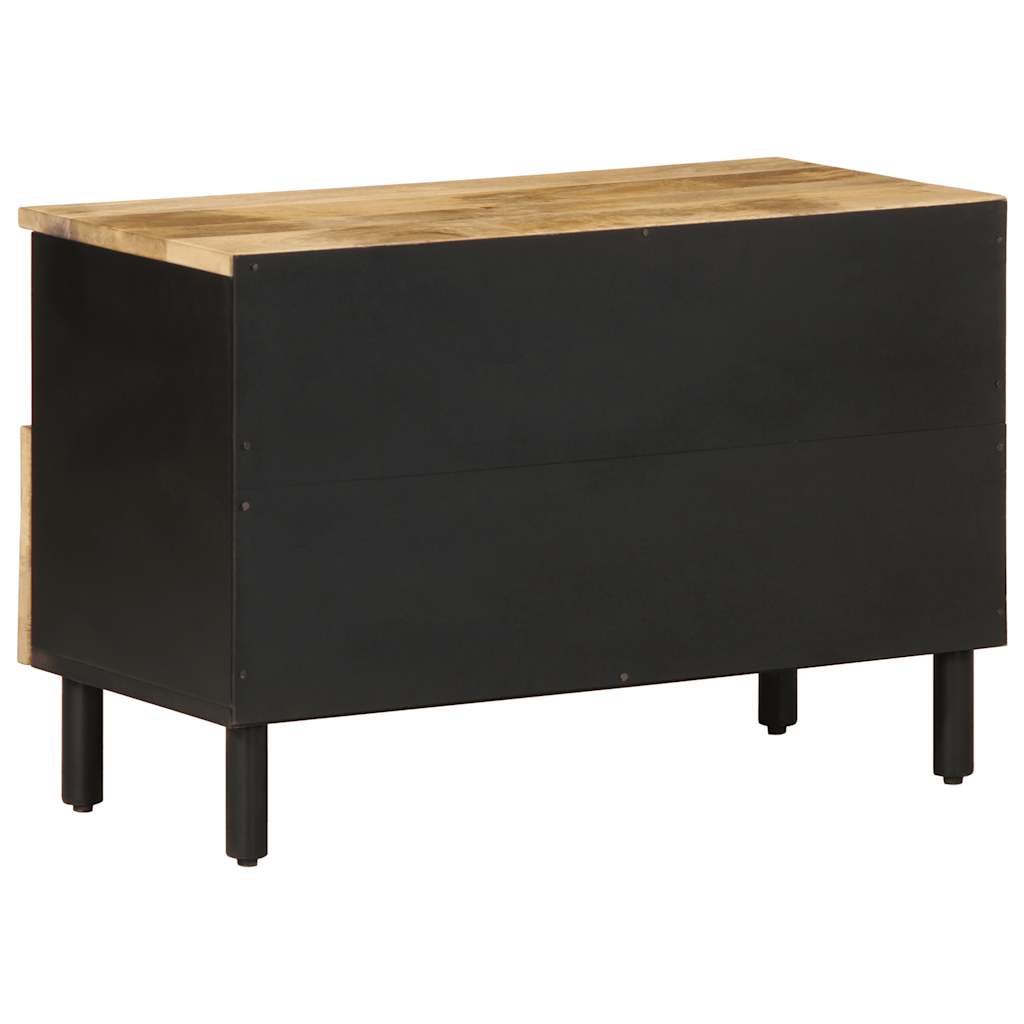 Tv Skříňka Černá 70 X 33,5 X 46 Cm Masivní Hrubý Mangovník