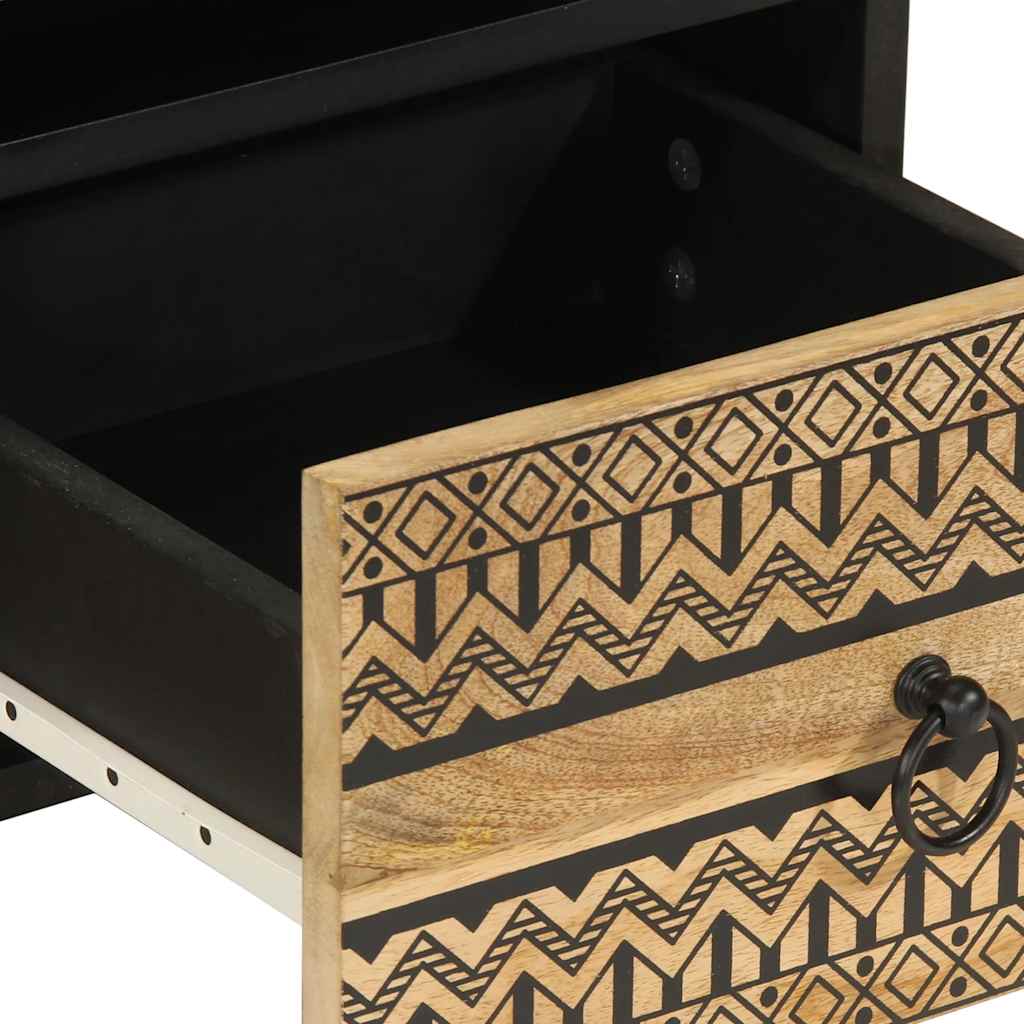 Tv Skříňka Černá 70 X 33,5 X 46 Cm Masivní Hrubý Mangovník