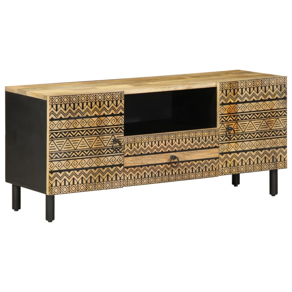 Tv Skříňka Černá 105 X 33,5 X 46 Cm Masivní Hrubý Mangovník Bílá