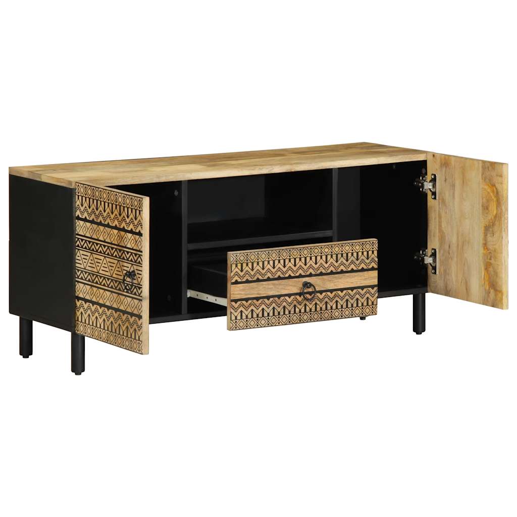 Tv Skříňka Černá 105 X 33,5 X 46 Cm Masivní Hrubý Mangovník Bílá