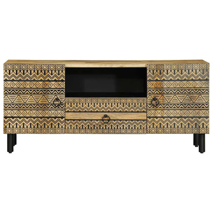Tv Skříňka Černá 105 X 33,5 X 46 Cm Masivní Hrubý Mangovník Bílá