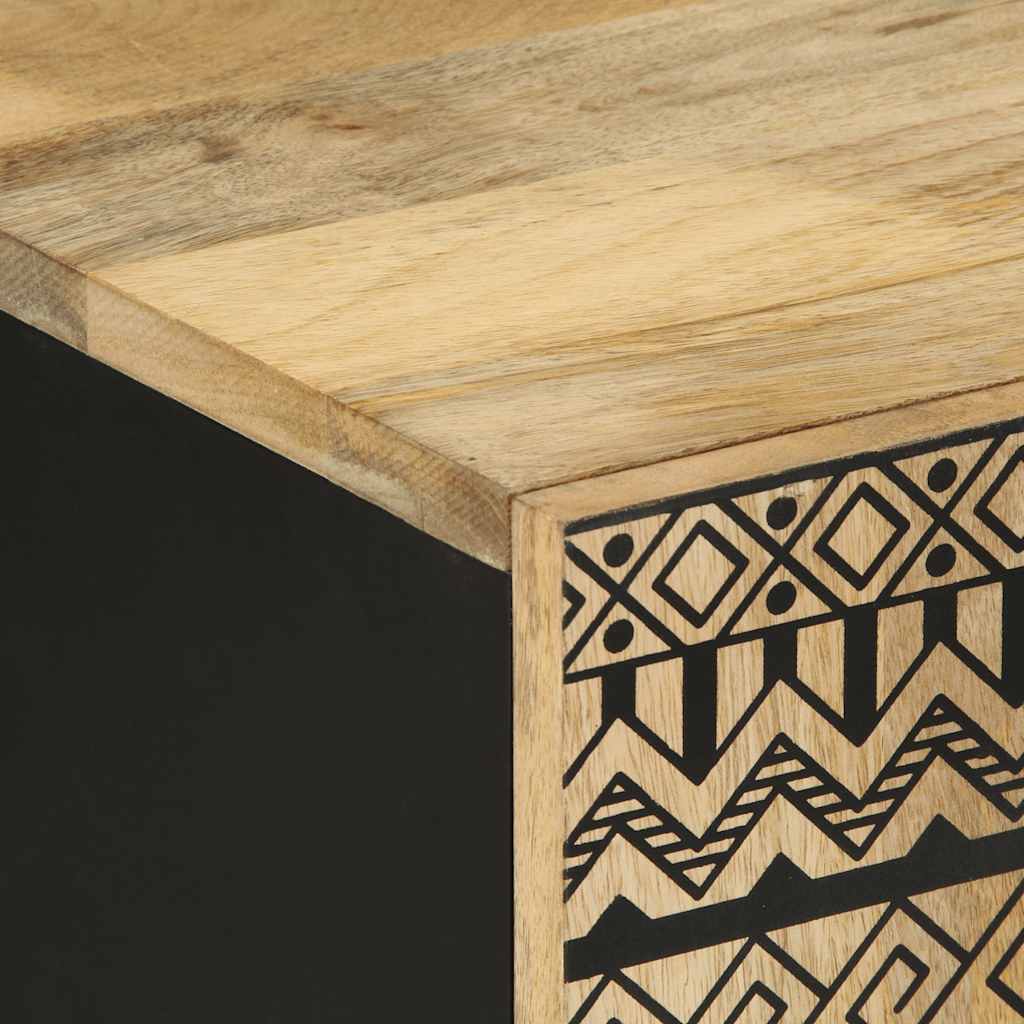 Tv Skříňka Černá 105 X 33,5 X 46 Cm Masivní Hrubý Mangovník Bílá