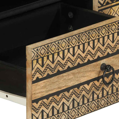 Tv Skříňka Černá 105 X 33,5 X 46 Cm Masivní Hrubý Mangovník Bílá