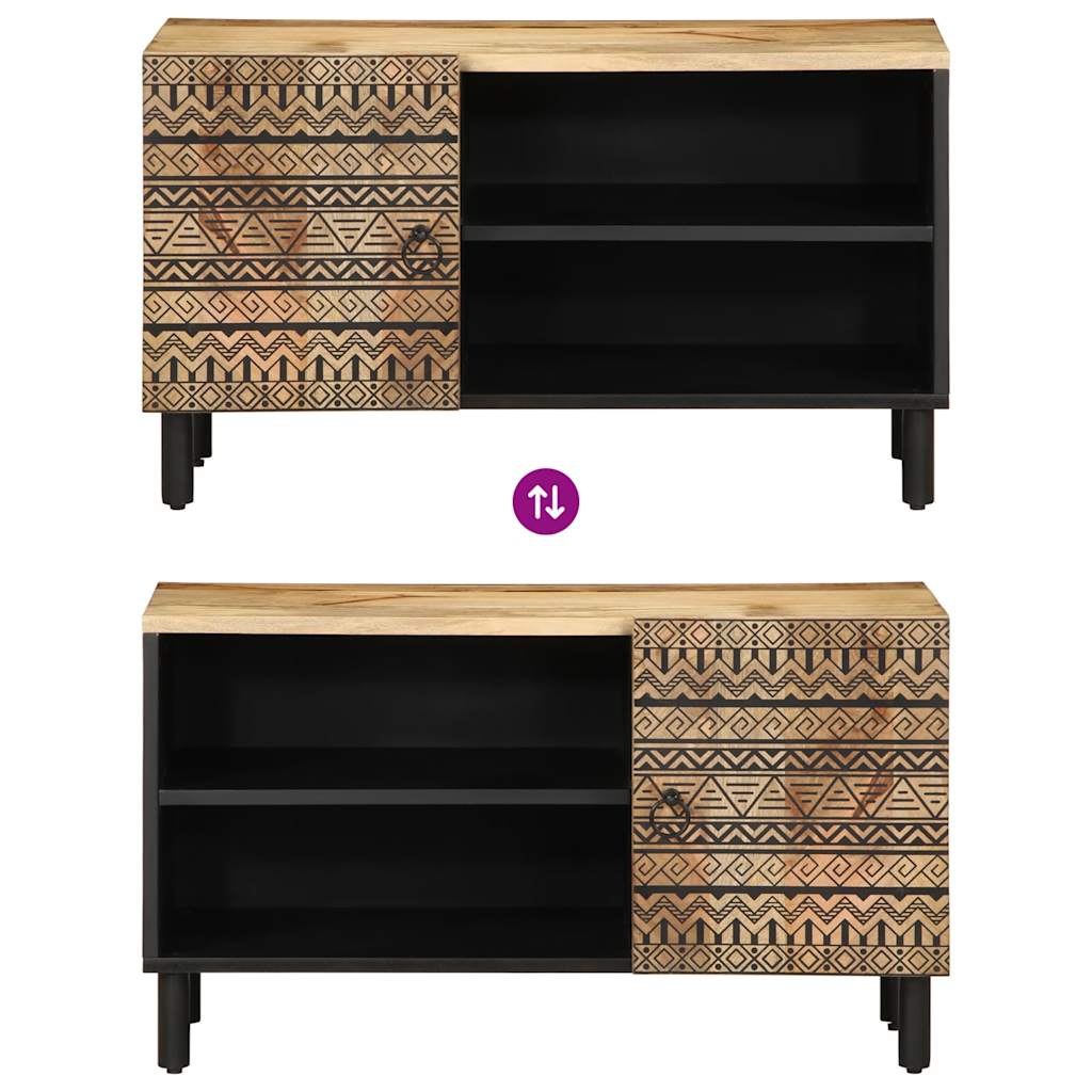 Tv Skříňka Černá 80 X 33,5 X 46 Cm Masivní Hrubý Mangovník