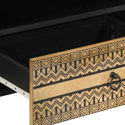 Tv Skříňka Černá 80 X 33,5 X 46 Cm Masivní Hrubý Mangovník