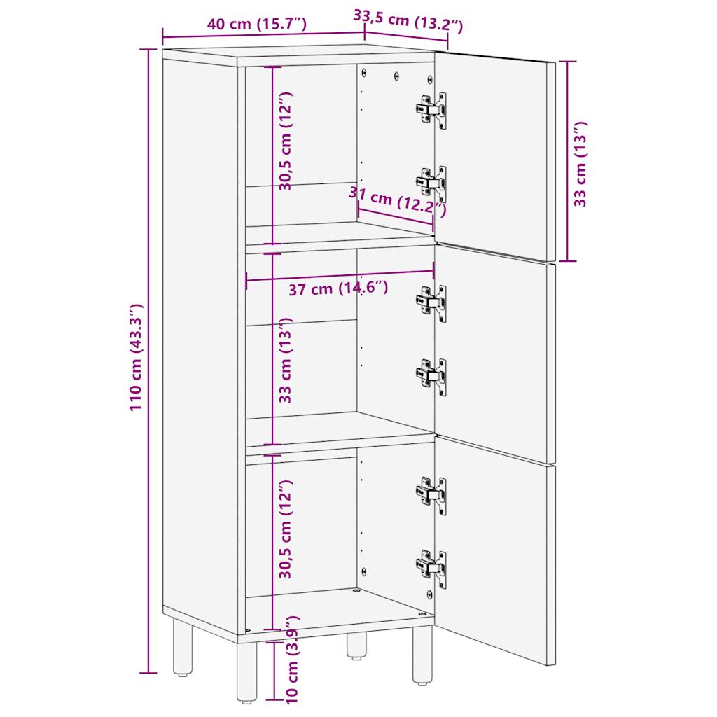 Skříň Highboard 40X33,5X110 Cm Masivní Hrubé Mangovníkové Dřevo