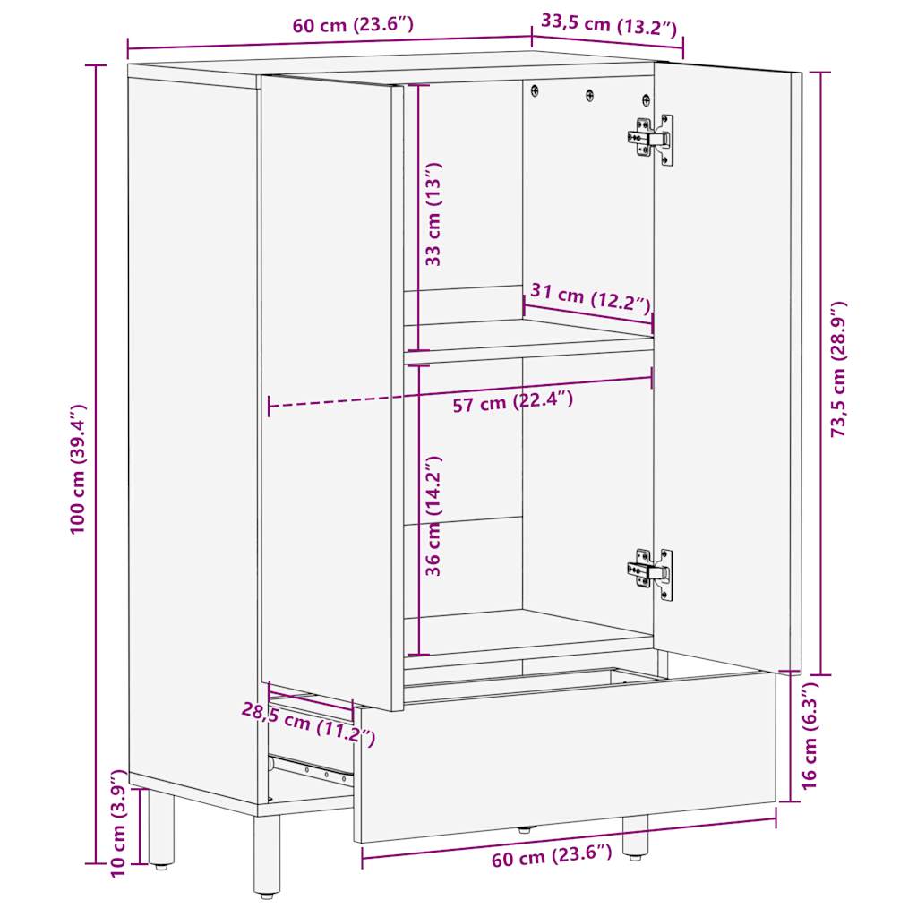 Skříň Highboard 60X33,5X110 Cm Masivní Hrubé Mangovníkové Dřevo