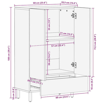 Skříň Highboard 60X33,5X110 Cm Masivní Hrubé Mangovníkové Dřevo