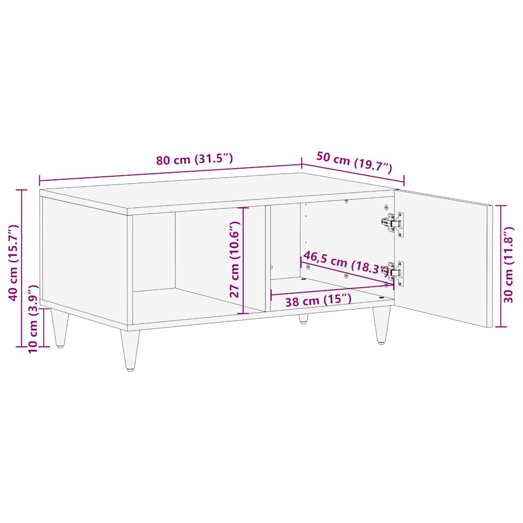 Konferenční Stolek 80 X 50 X 40 Cm Masivní Mangovníkové Dřevo