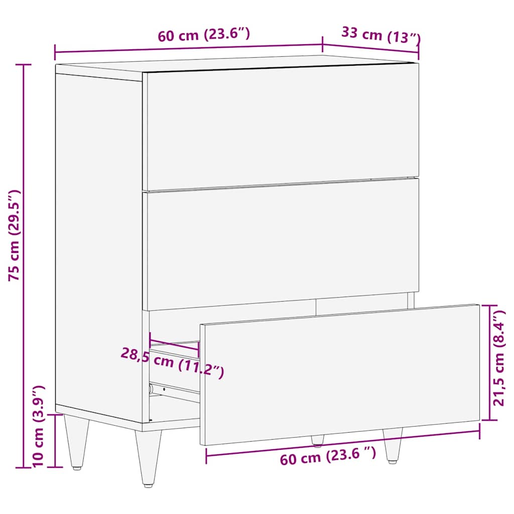 Servírovací Skříň Hnědá 60 X 33 X 75 Cm Masivní Mangové Dřevo