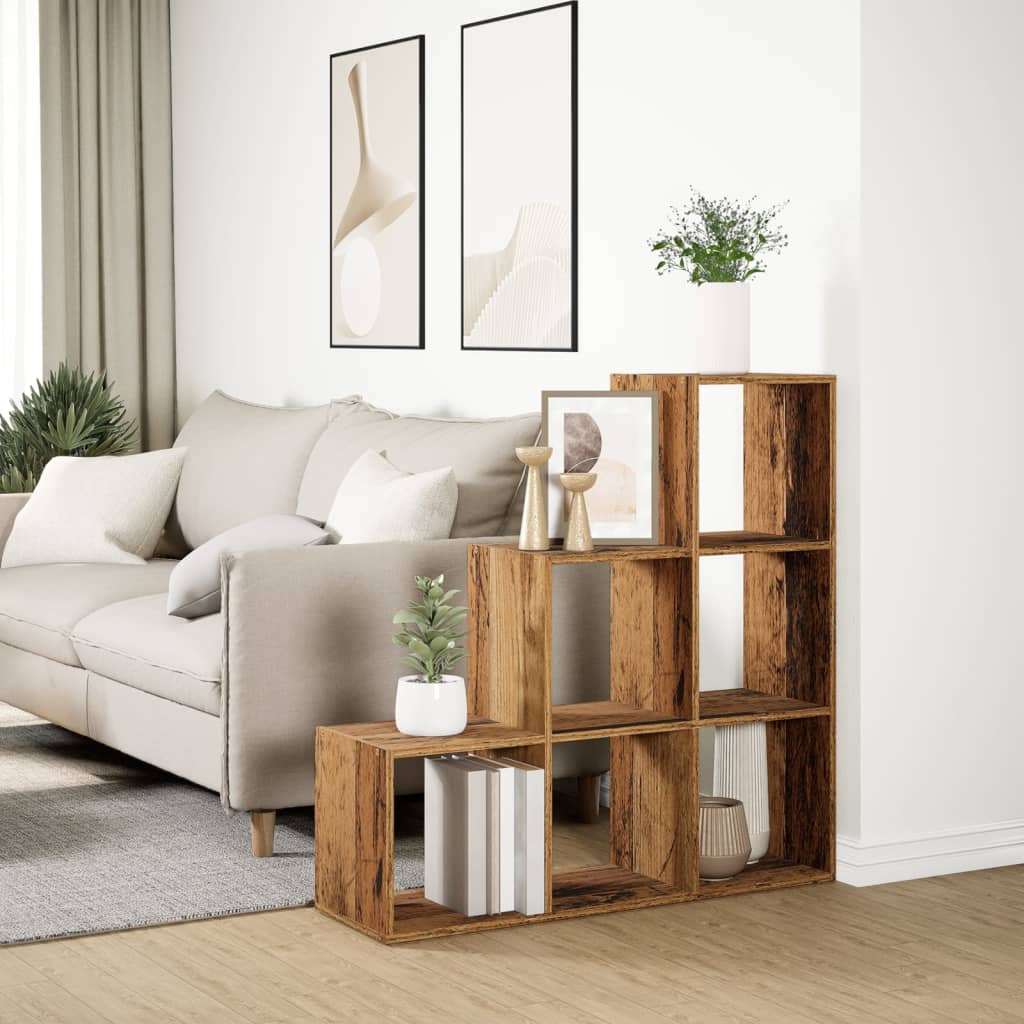 Knihovna/Dělící Stěna 3Patrová Old Wood 99X29X Kompozit