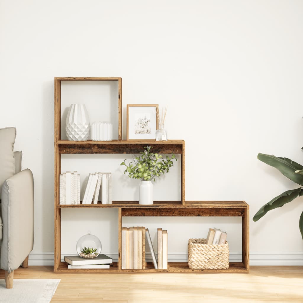 Knihovna/Dělící Stěna 3Patrová Old Wood 123X29X123 Cm Kompozit