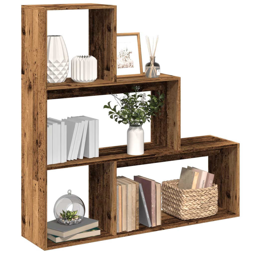 Knihovna/Dělící Stěna 3Patrová Old Wood 123X29X123 Cm Kompozit