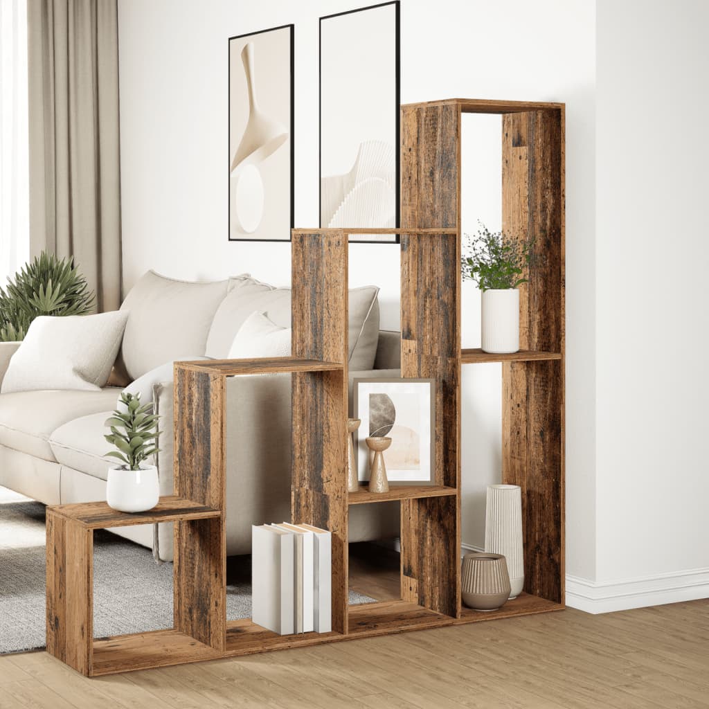 Knihovna/Dělící Stěna 4Patrová Old Wood 143,5X29X143,5 Cm