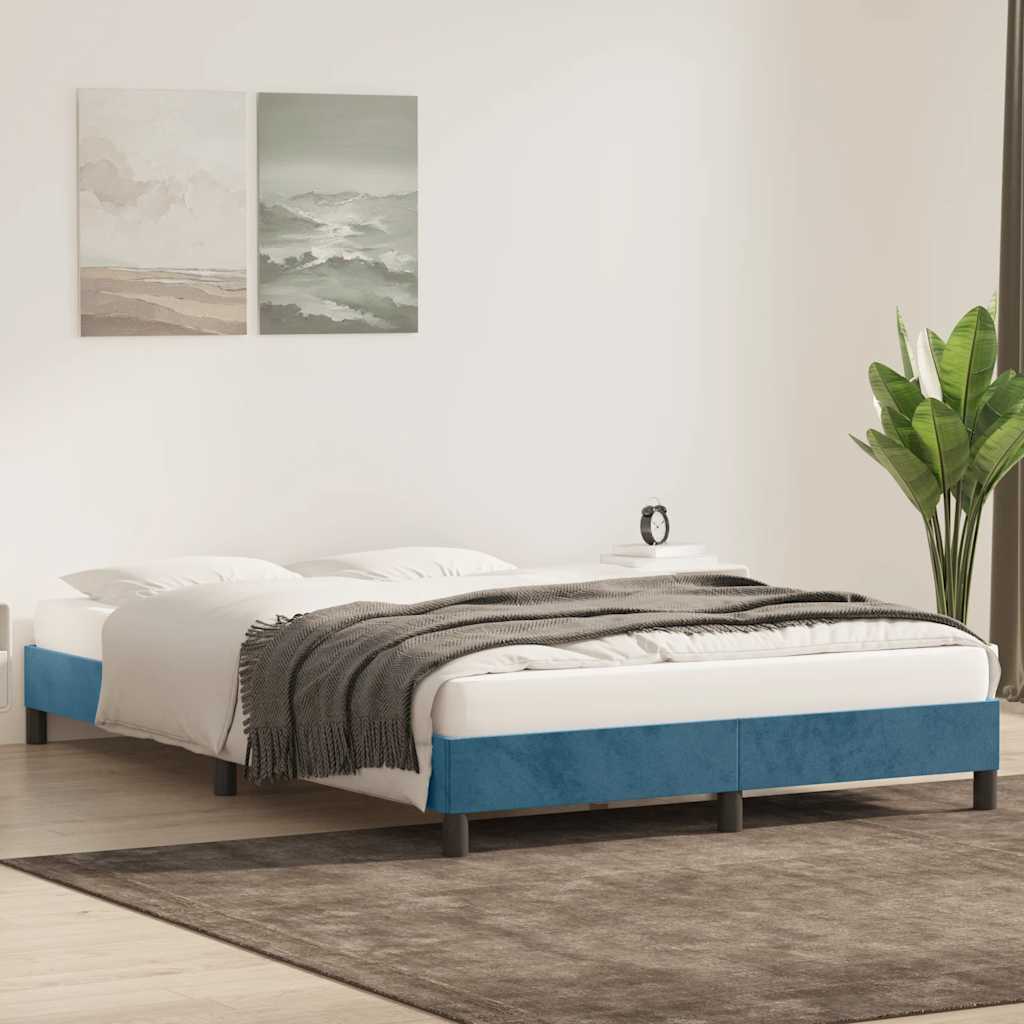 Rám Postele Bez Matrace Tmavě Modrý 160X210 Cm Samet