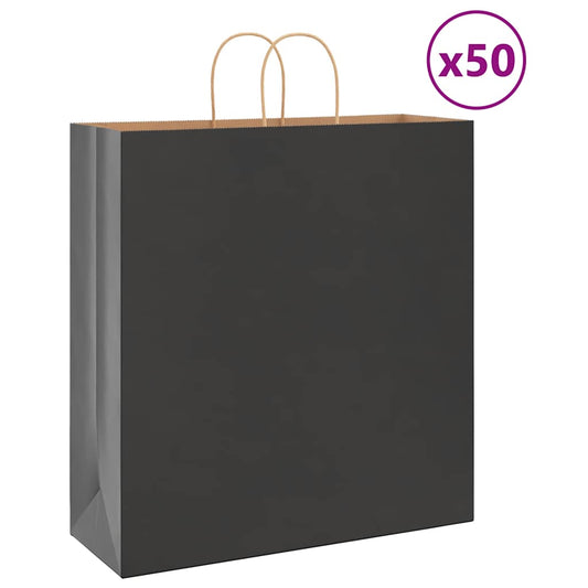 Papírové Tašky 50 Ks S Uchy Černé Černá
