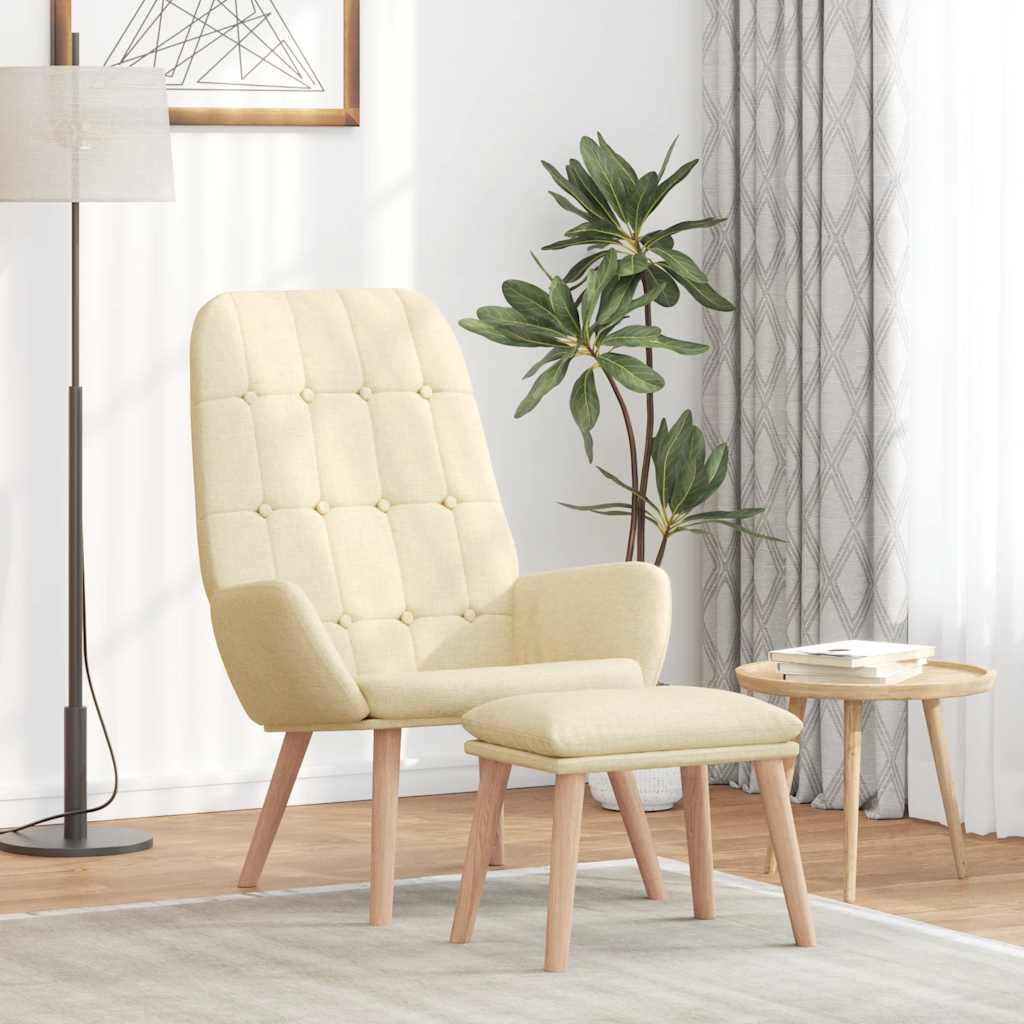 Relaxační Křeslo S Podnožkou Krémové Textil
