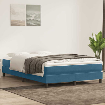 Box Spring Postel S Matrací Tmavě Modrá Samet Tmavě Moddrá