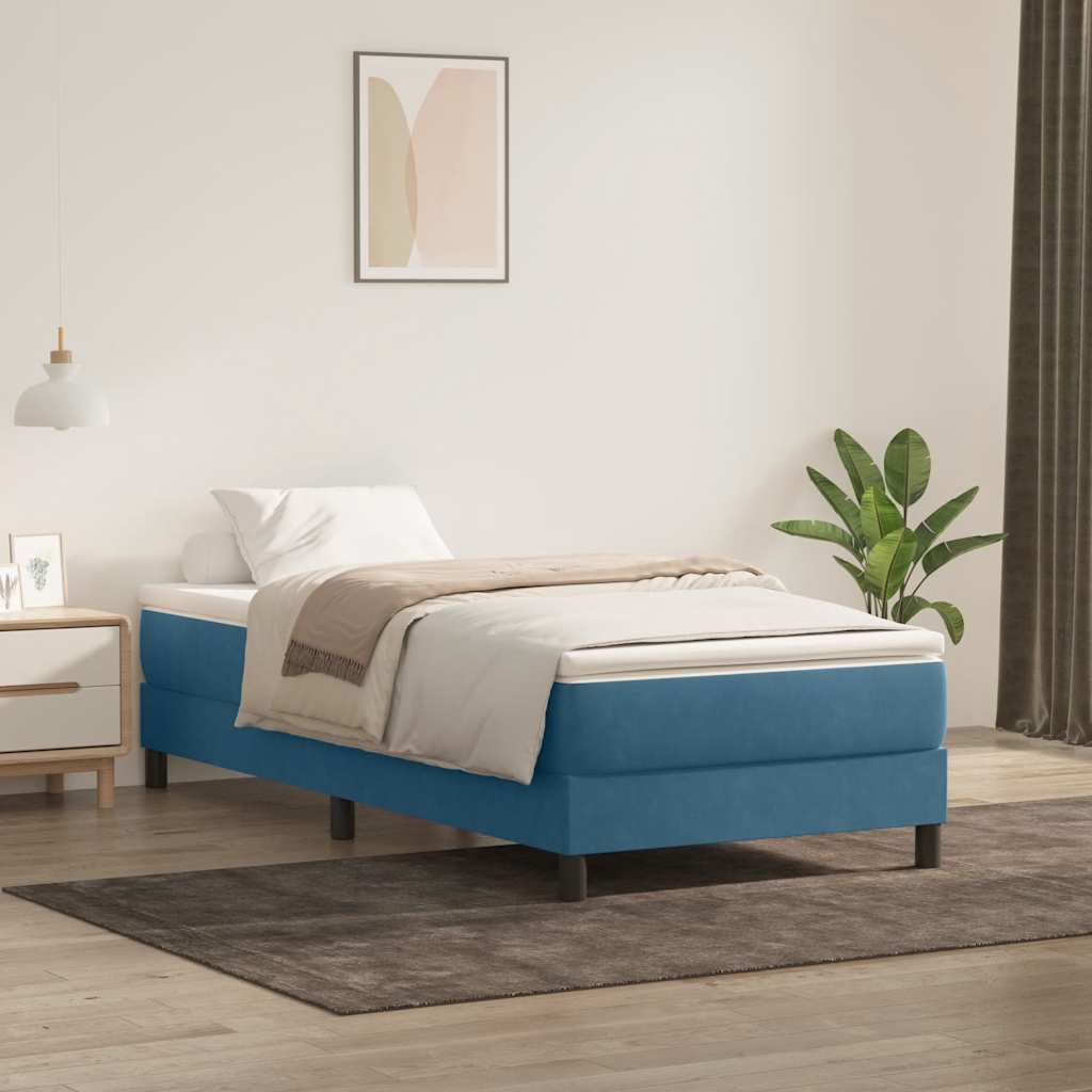 Box Spring Postel S Matrací Tmavě Modrá Samet Tmavě Moddrá