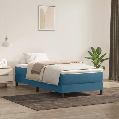 Box Spring Postel S Matrací Tmavě Modrá Samet Tmavě Moddrá